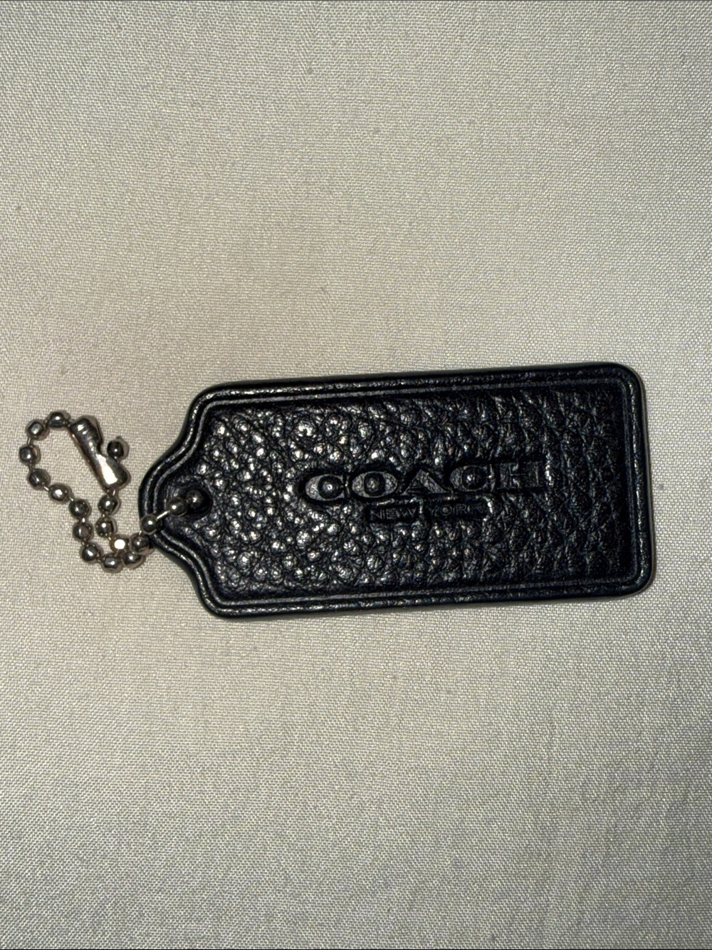 Coach Black Pebbled Leather Tag Charm with Chain
